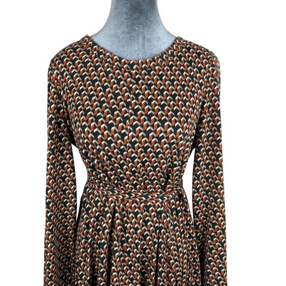 1970s Diane Von Furstenberg Womens 16 Geometric Pattern Long Sleeve Dress Italy - Picture 9 of 15